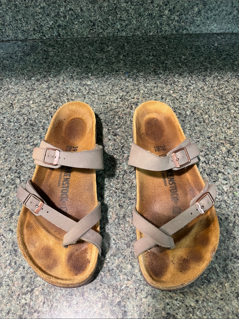 Birkenstock Taupe Double-Strap Crossover Sandals